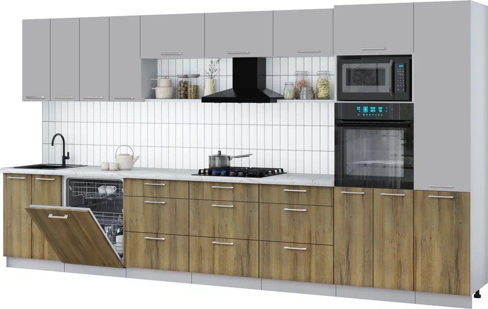 

Готовая кухня Интерлиния Мила Gloss 4.0-ПМ1 (дуб вотан/грей/серый каспий)