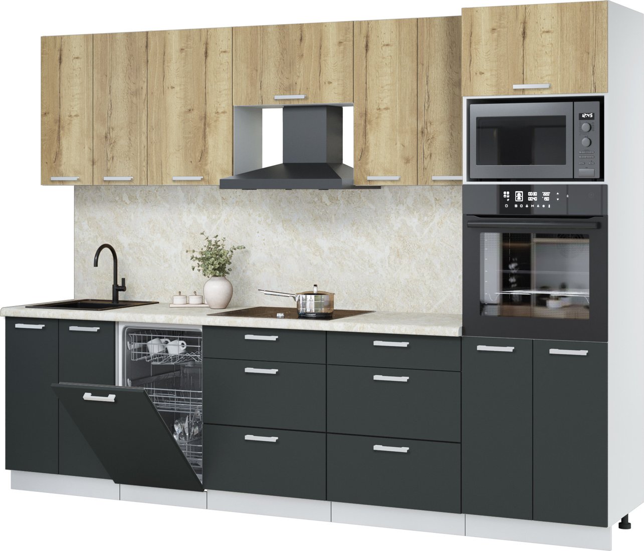 

Готовая кухня Интерлиния Мила Лайт 2.85-ПМ3 (дуб золотой/антрацит/опал светлый)