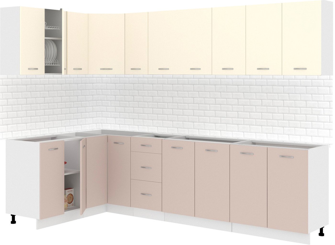 

Готовая кухня Кортекс-мебель Корнелия Лира 1.5x2.9 без столешницы (крем/капучино)