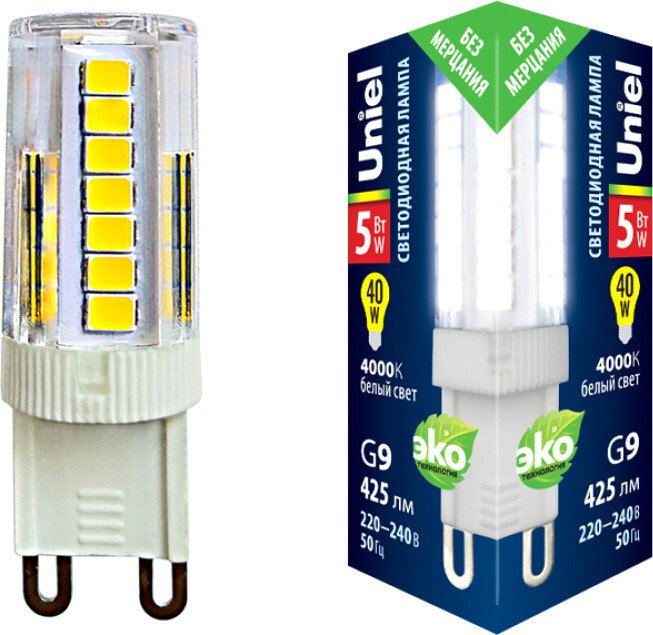 

Светодиодная лампочка Uniel LED-JCD-9W/4000K/G9/CL GLZ09TR UL-00006489