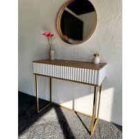 Консольный стол Shtabe Royal 5011 эко (белый/дуб кантри золотой/золото)