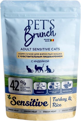 Сухой корм для кошек Pet's Brunch Sensitive с индейкой 400 г