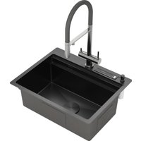 Кухонная мойка Roxen Stage 560250-60B PVD графит (c держателем для ножей, двумя коландерами, разделочной доской и дозатором)