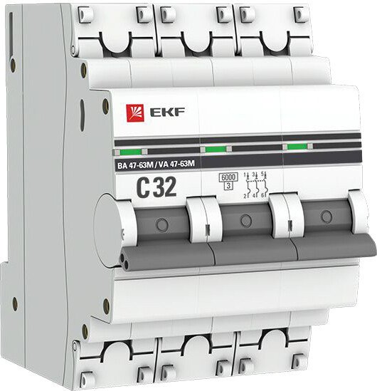 

Выключатель автоматический EKF PROxima 3P 32А (C) 6кА ВА 47-63M mcb4763m-6-3-32C-pro