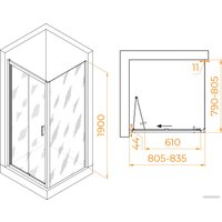 Душевой уголок RGW PA-132B (PA-21B+Z-050-5B) 060813288-14 80x80 (черный/прозрачное стекло)