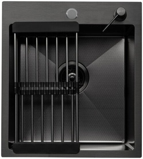 Кухонная мойка ALLBA 450x500 Black PVD Decor (коландер, дозатор)