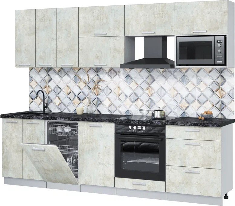 

Готовая кухня Интерлиния Мила Лайт 2.7-ПМ4 (бетон лайт/бетон лайт/кастилло темный)