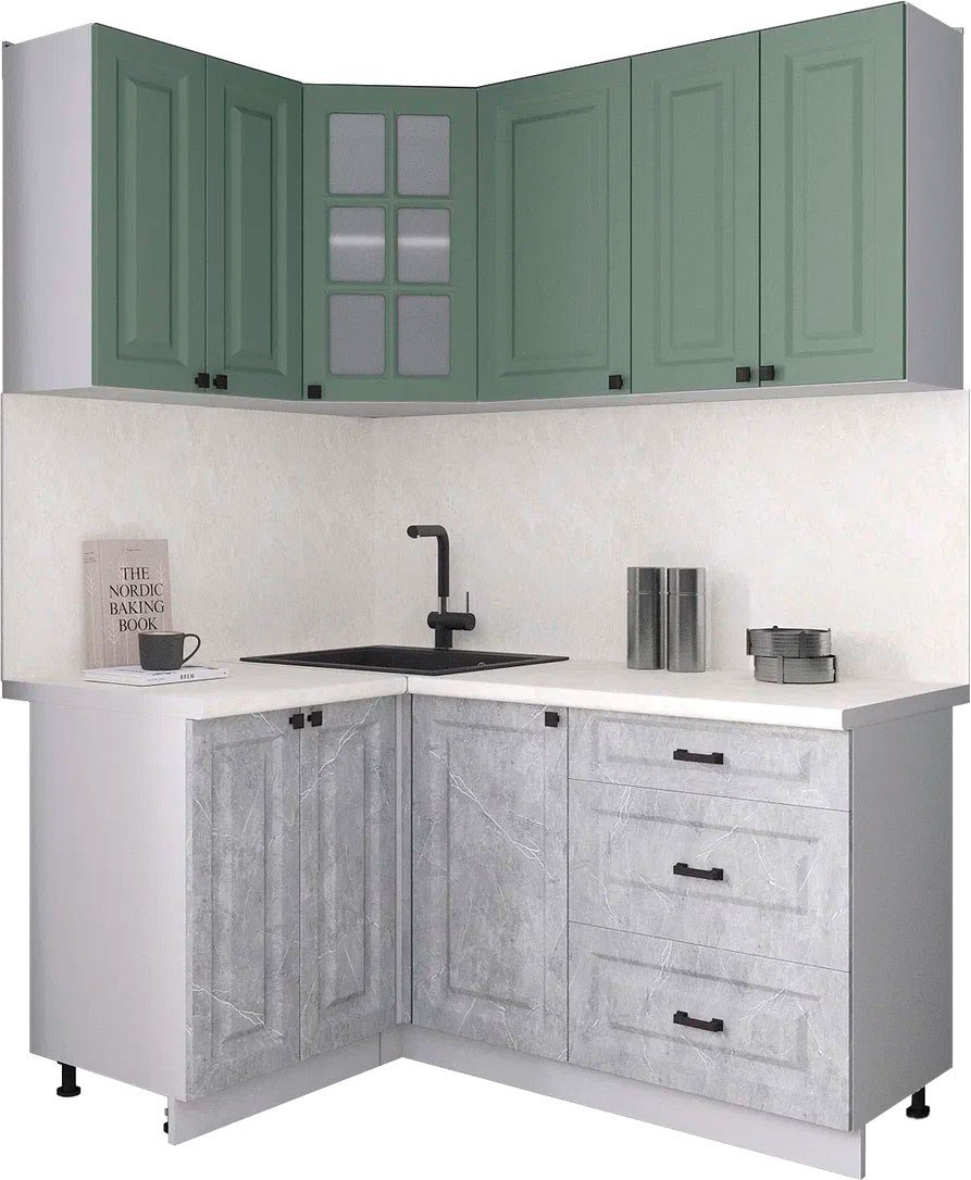 

Готовая кухня Интерлиния Мила Деко 1.2x1.6 (керамика/мята/опал светлый)