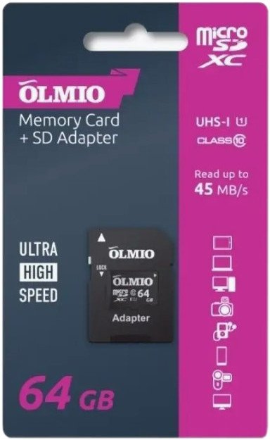 

Карта памяти Olmio microSDXC 64GB UHS-I U3