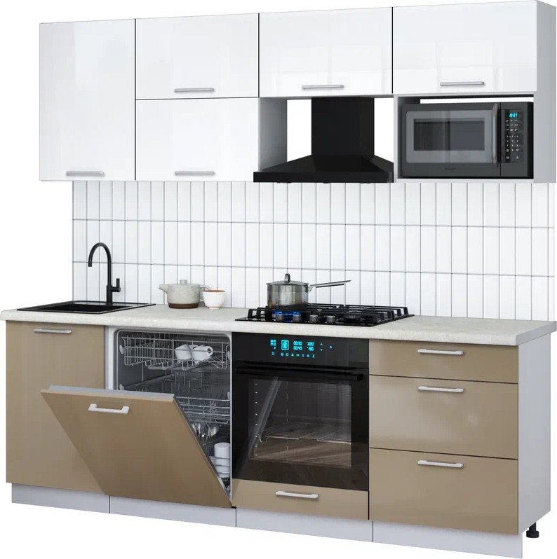 

Готовая кухня Интерлиния Мила Gloss 2.3-ПМ2 (капучино глянец/белый глянец/опал светлый)