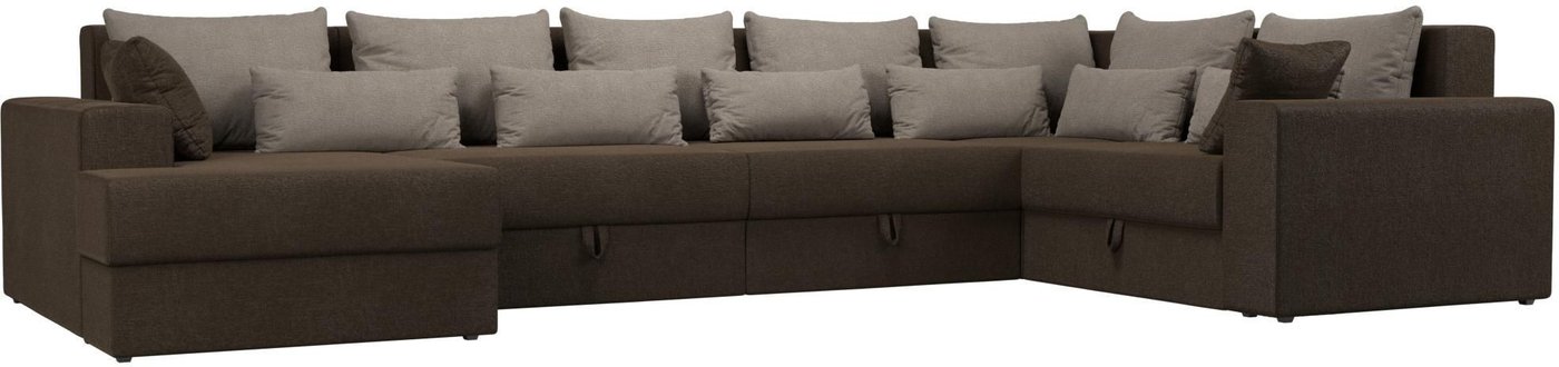 

П-образный диван Лига диванов Майами П 93 правый (рогожка коричневый/подушки бежевые)