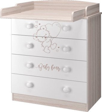 Детский комод MLK Эмили (светлый ясень/белый/мишка)