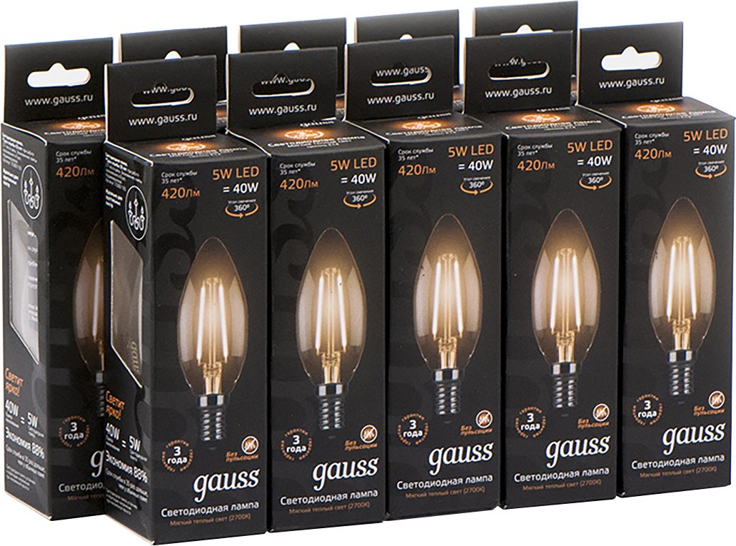 

Светодиодная лампочка Gauss E14 5Вт 2700К 103801105 (10 шт)