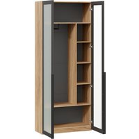 Шкаф-пенал Трия Порто СМ-393.07.226 с 2 дверями со стеклом (яблоня беллуно/графит/стекло сатин черное)