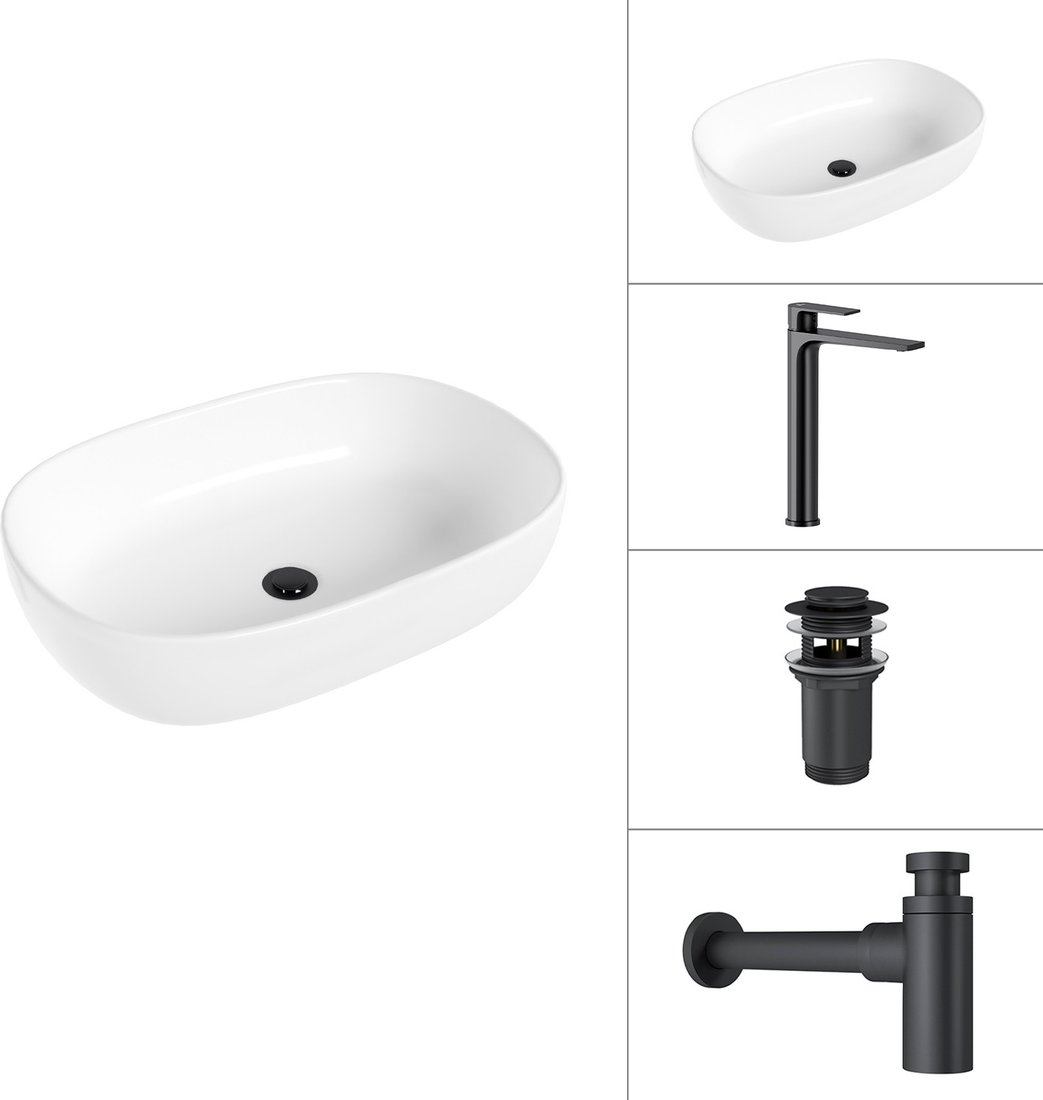

Умывальник Lauter 21836 + Reef 21CK8678BS + сифон 21635B + дон.клапан 21190B (черный матовый)