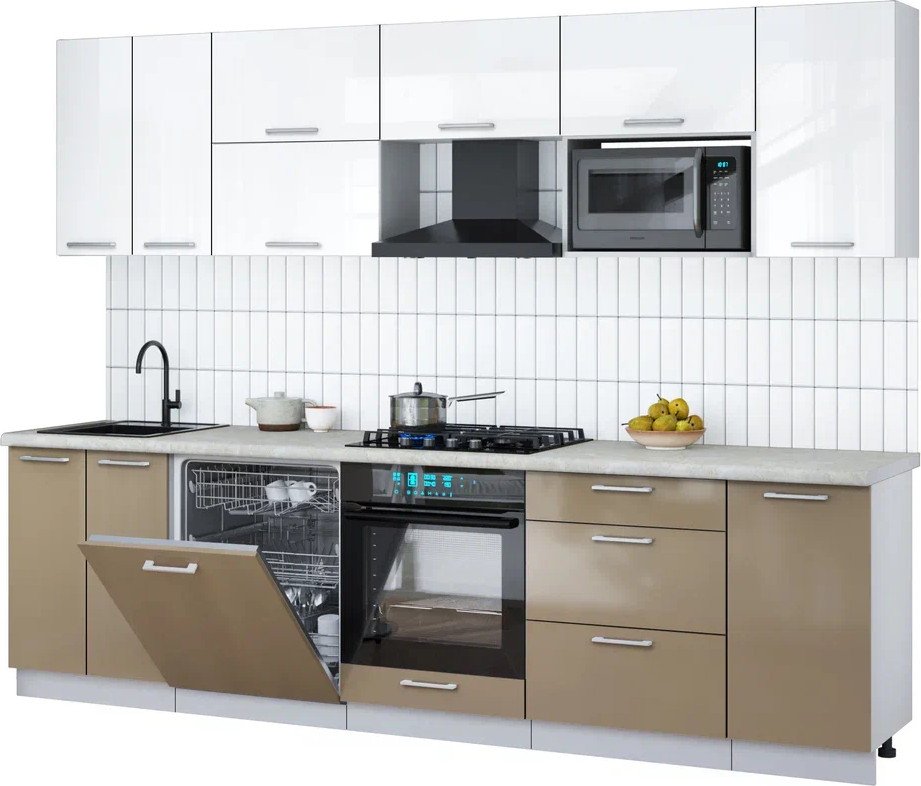 

Готовая кухня Интерлиния Мила Gloss 2.8-ПМ2 (капучино глянец/белый глянец/опал светлый)