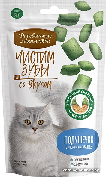 Лакомство для кошек Деревенские лакомства Чистим зубы со вкусом. Подушечки с кремом из говядины 30 г