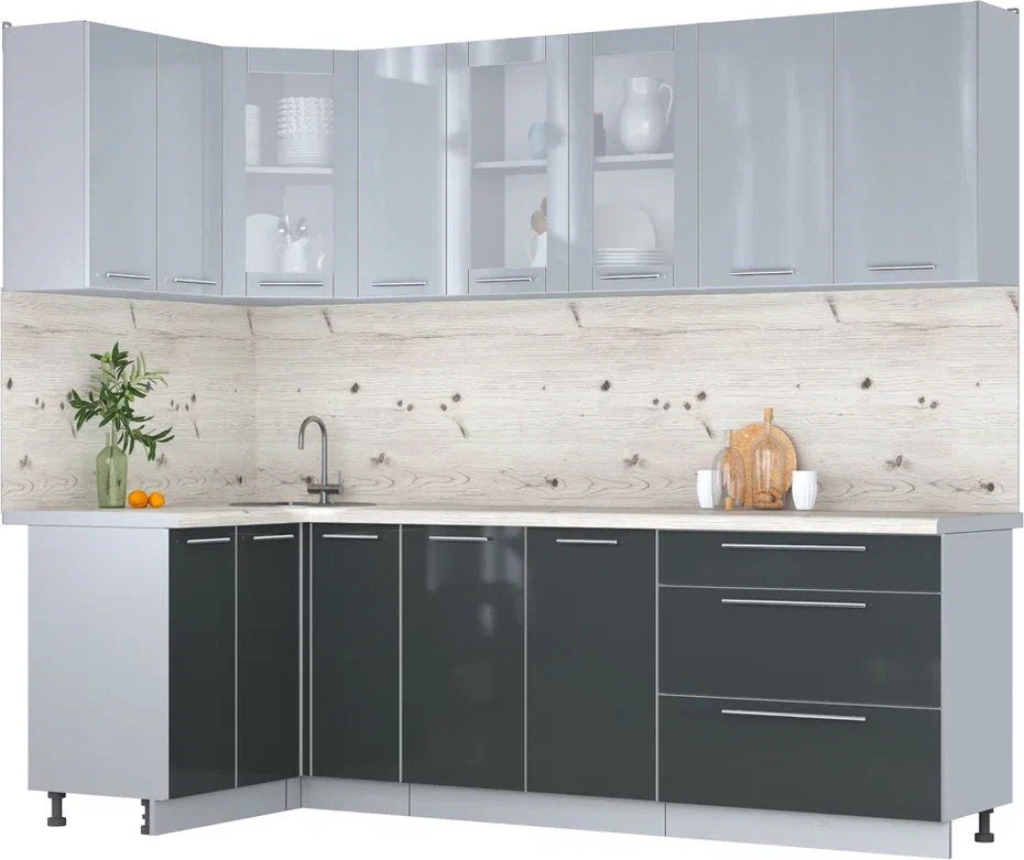 

Готовая кухня Интерлиния Мила Пластик 1.2x2.5 (туманный глянец/антрацит/бискайская сосна)