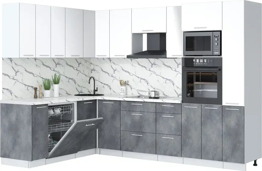 

Готовая кухня Интерлиния Мила Лайт 1.896х2.88 (белый платинум/бетон портленд/белый гранит)