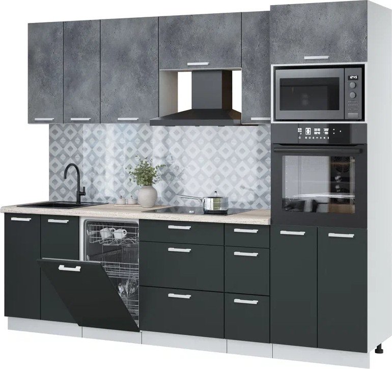 

Готовая кухня Интерлиния Мила Лайт 2.55-ПМ3 (бетон портленд/антрацит/травертин серый)