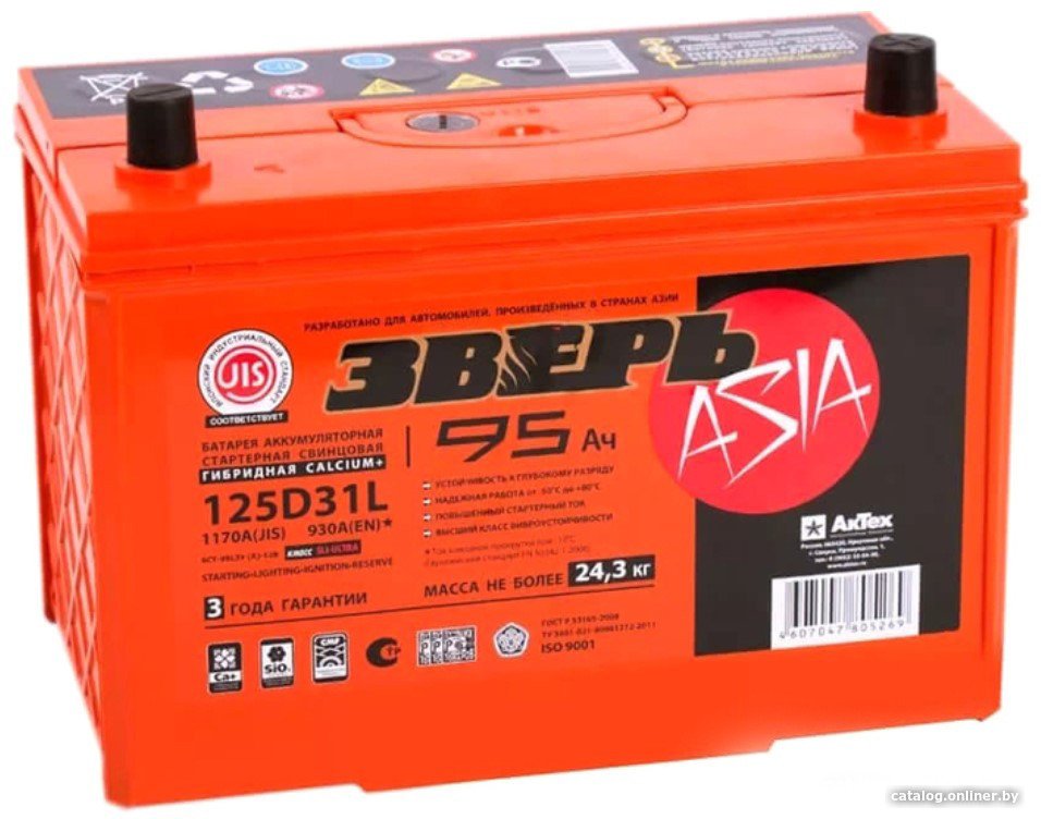 Автомобильный аккумулятор Зверь Asia 930А R+ ЗВА95ЗR (95 А·ч)