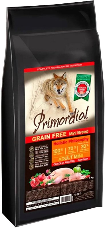 

Сухой корм для собак Primordial Dog Mini Adult Quail & Duck 6 кг