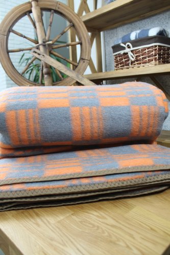 Одеяло Сукно Полушерстяное 432002 170х210 (клетка оранжевая)