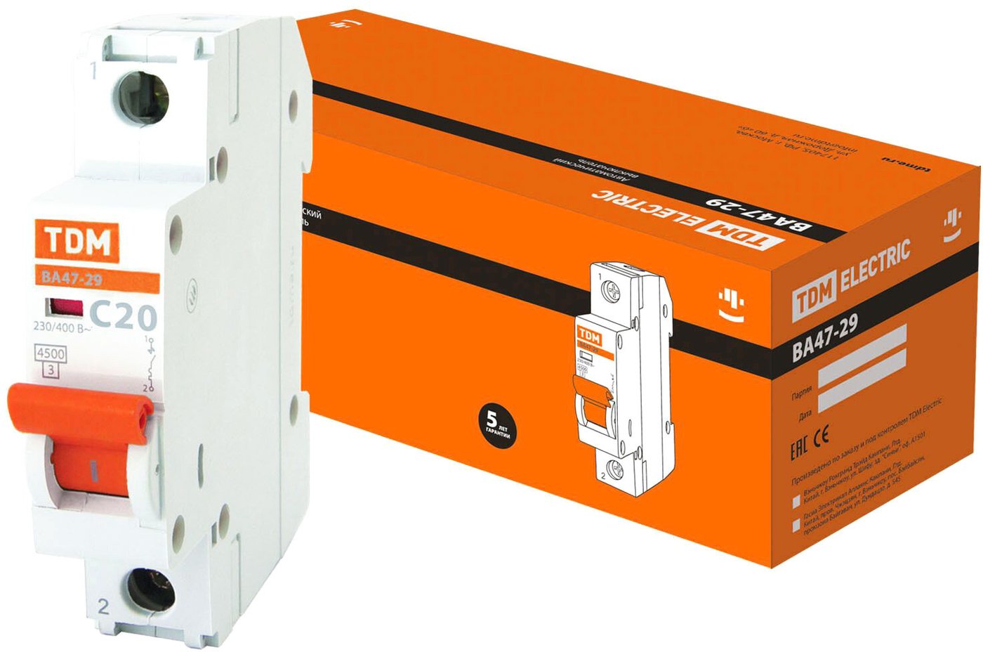 

Выключатель автоматический TDM Electric ВА 47-29 1Р 20А (C) 4.5кА SQ0206-0075