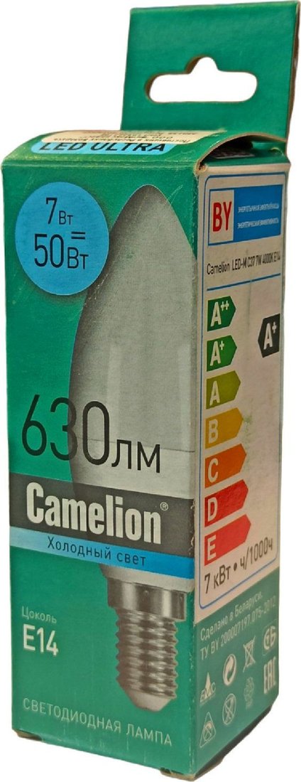 Светодиодная лампочка Camelion Е14 7Вт 4000K С37 15054
