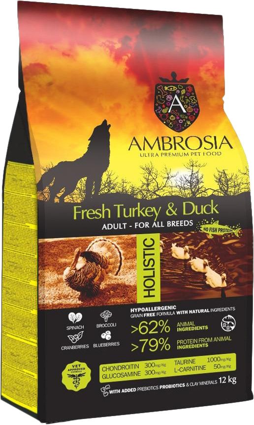 

Сухой корм для собак Ambrosia Adult All Breeds Fresh Turkey & Duck (для всех пород с индейкой и уткой) 12 кг