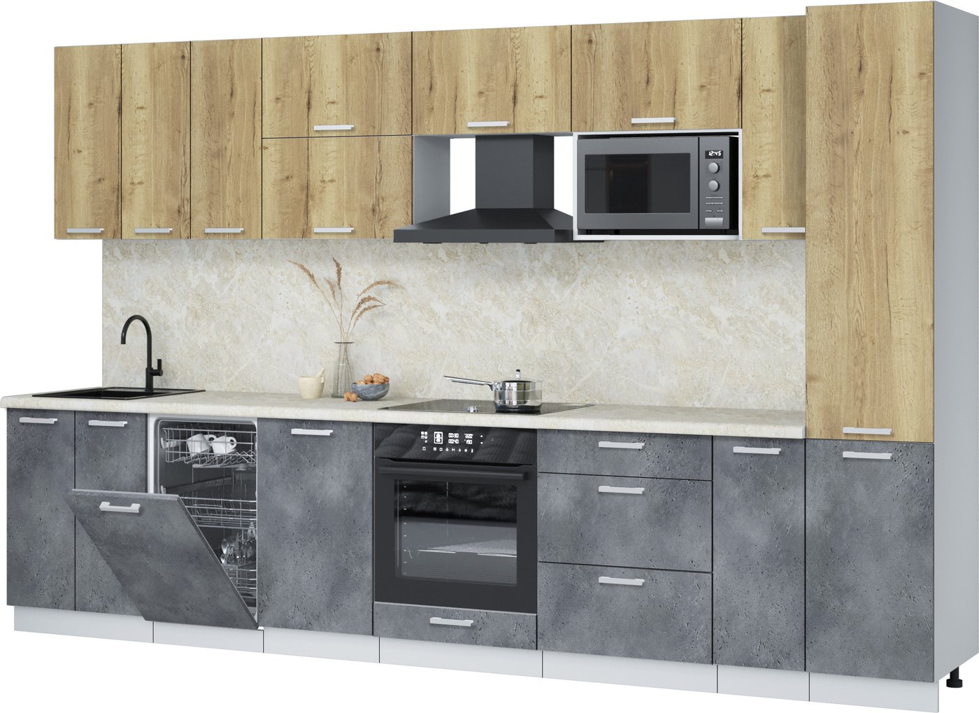 

Готовая кухня Интерлиния Мила Лайт 3.4-ПМ4 (дуб золотой/бетон портленд/опал светлый)