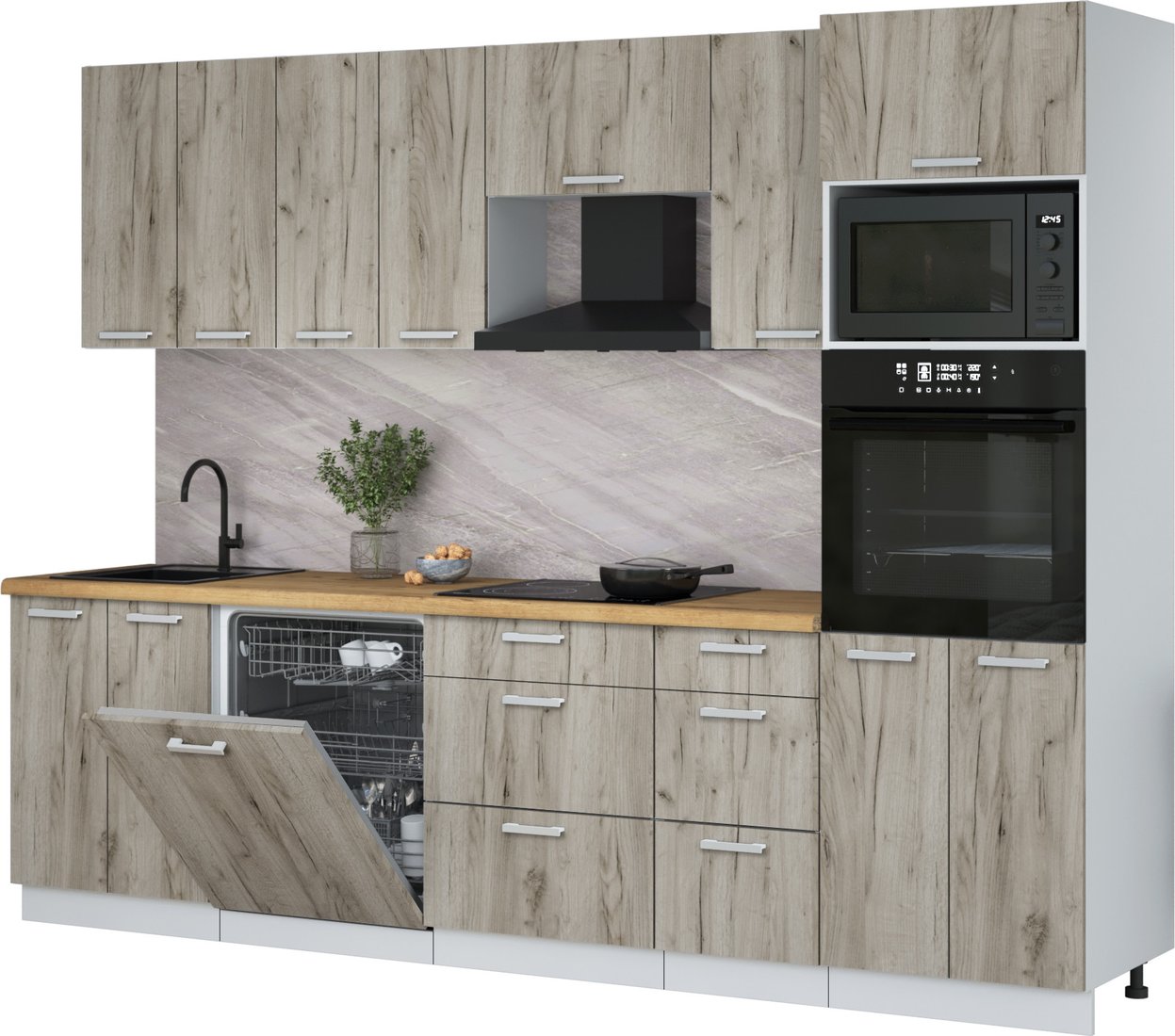 

Готовая кухня Интерлиния Мила Лайт 2.8-ПМ1 (дуб серый/дуб серый/дуб бунратти)