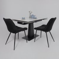 Кухонный стол Lepremo AV 2119 МДФ+керамика раздвижной 1200-1800x800 (белый глянцевый Carla Larkin/черный)