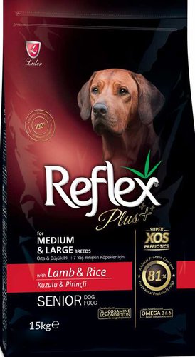 Сухой корм для собак Reflex Plus Для старых собак средних и крупных пород с ягненком и рисом (15 кг)
