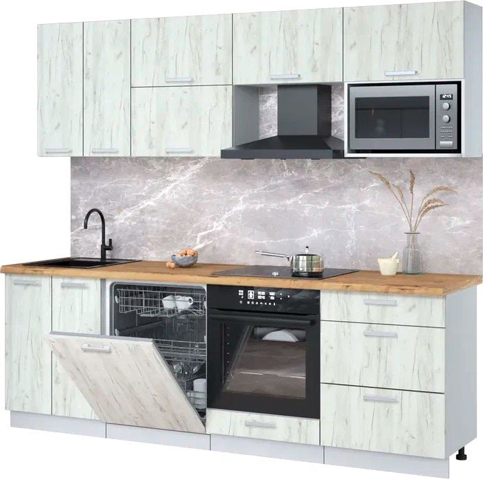 

Готовая кухня Интерлиния Мила Лайт 2.4-ПМ2 (дуб белый/дуб белый/дуб бунратти)