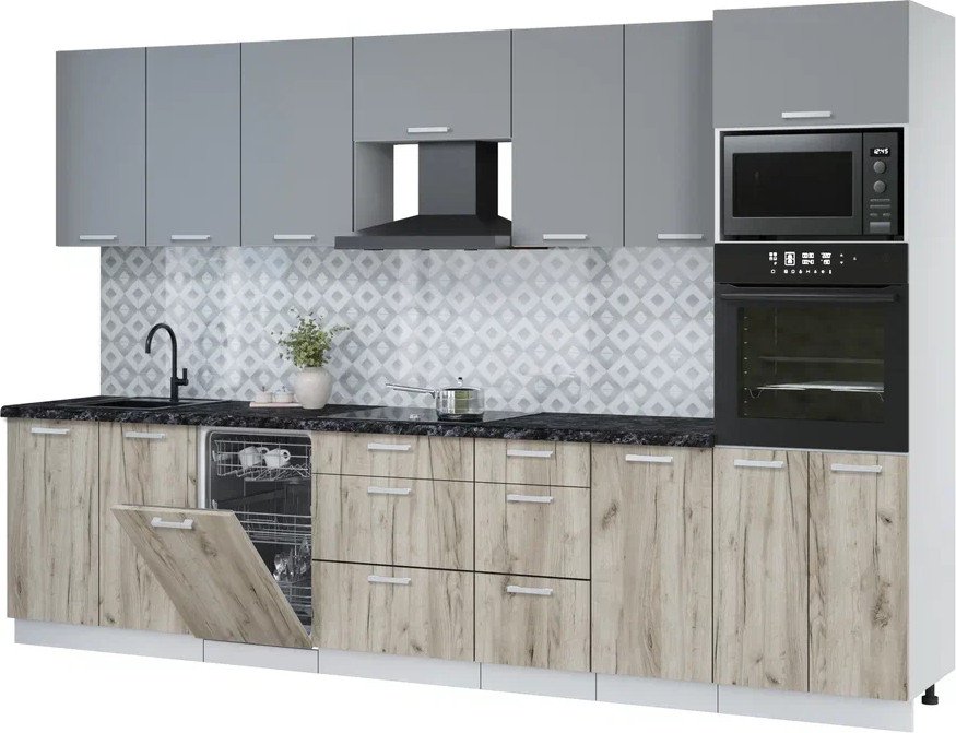 

Готовая кухня Интерлиния Мила Лайт 3.25-ПМ3 (серебро/дуб серый/кастилло темный)