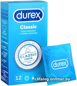 Гладкие презервативы Durex № 12 Classic Классические с гелем-смазкой (12 шт)