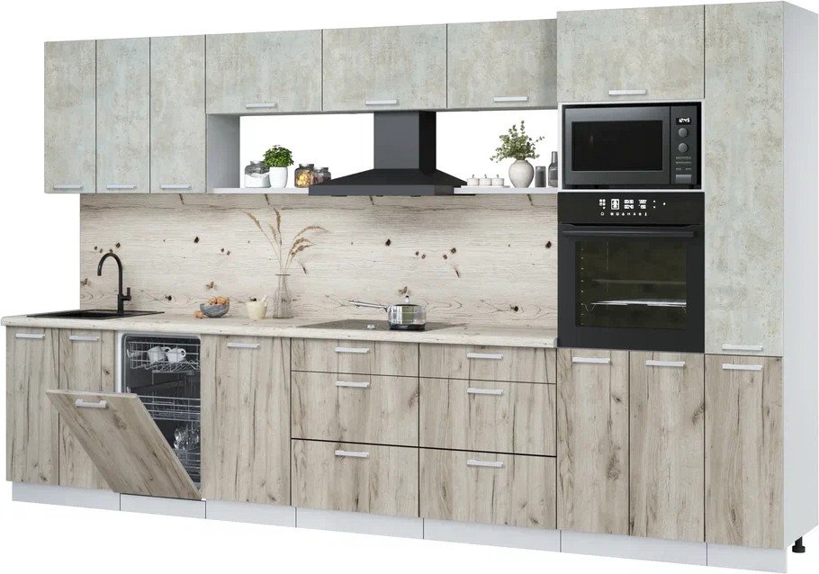 

Готовая кухня Интерлиния Мила Лайт 3.6-ПМ3 (бетон лайт/дуб серый/бискайская сосна)