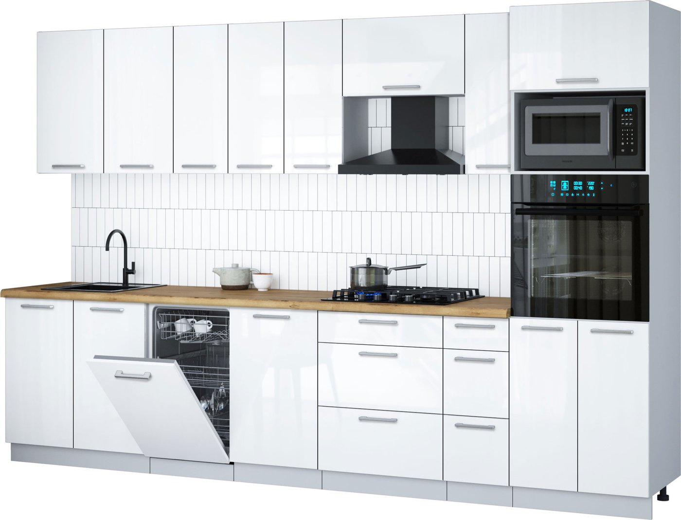 

Готовая кухня Интерлиния Мила Gloss 3.2-ПМ3 (белый глянец/белый глянец/дуб бунратти)