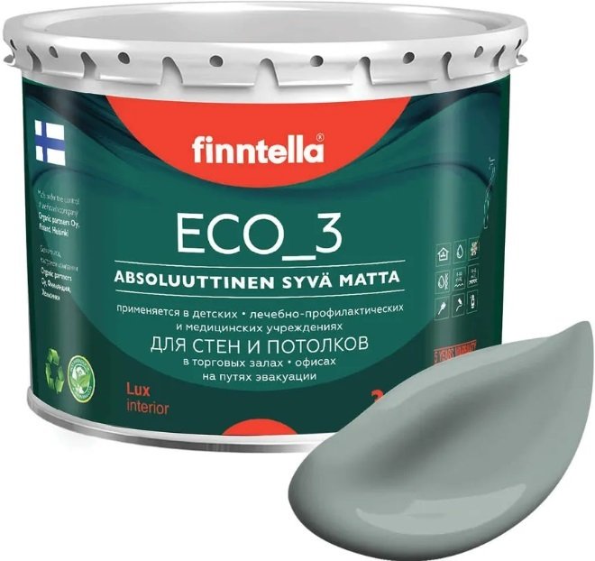 

Краска Finntella Eco 3 Wash and Clean Sammal F-08-1-3-LG101 2.7 л (серо-зеленый)