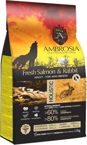 Ambrosia Adult Mini Breeds Fresh Salmon & Rabbit (для мелких пород с лососем и кроликом) 1.5 кг