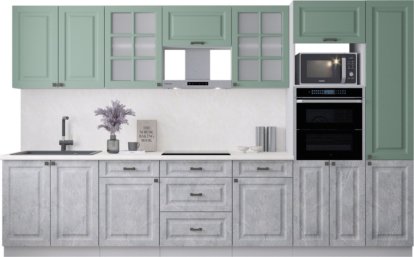 

Готовая кухня Интерлиния Мила Деко 3.4 (керамика/мята/опал светлый)