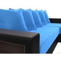 Угловой диван Лига диванов Дубай лайт правый 114162 (велюр голубой/экокожа черный)