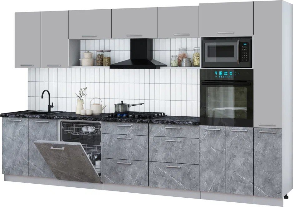 

Готовая кухня Интерлиния Мила Gloss 3.5-ПМ1 (керамика/грей/кастилло темный)