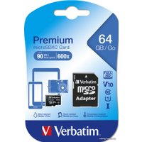 Карта памяти Verbatim Premium 44084 64GB + адаптер