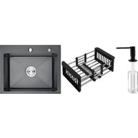 Кухонная мойка Schtoff Best Black 6050 + коландер KR-1 BLACK + дозатор SD-1 BLACK