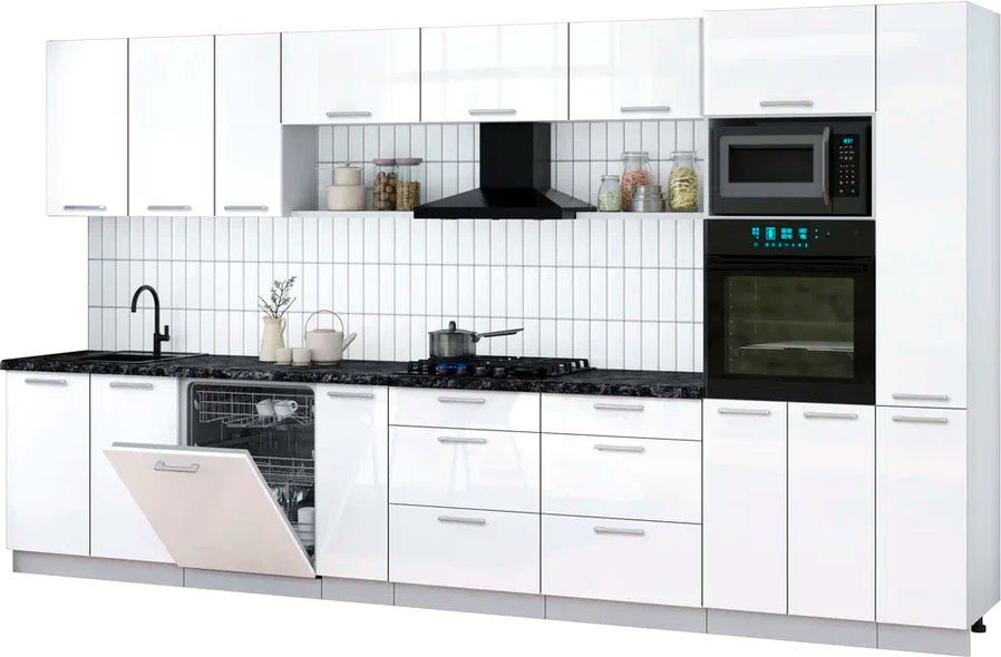 

Готовая кухня Интерлиния Мила Gloss 3.8-ПМ1 (белый глянец/белый глянец/кастилло темный)