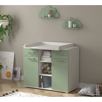 Детский комод Интерлиния Toddler-2 + 2 полки (белый/мята)