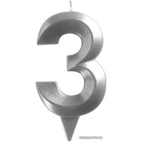 Свеча для торта Мультидом Грань Цифра 3 МС5-23 (хром)