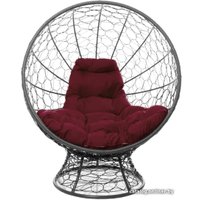 Кресло M-Group Кокос на подставке 11590302 (серый ротанг/бордовая подушка)
